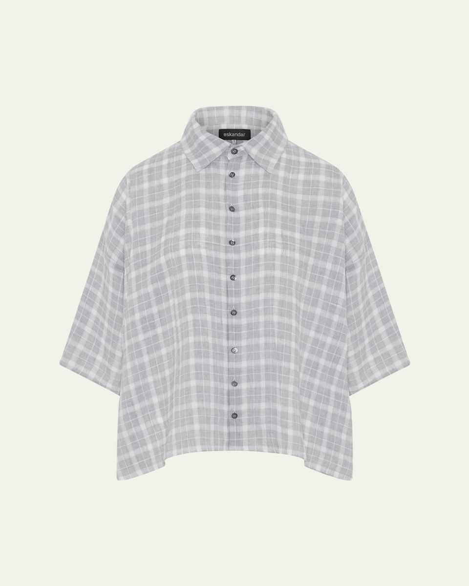 Sloped-Shoulder Wide A-Line Short-Sleeve Shirt With Collar (Mid Length)